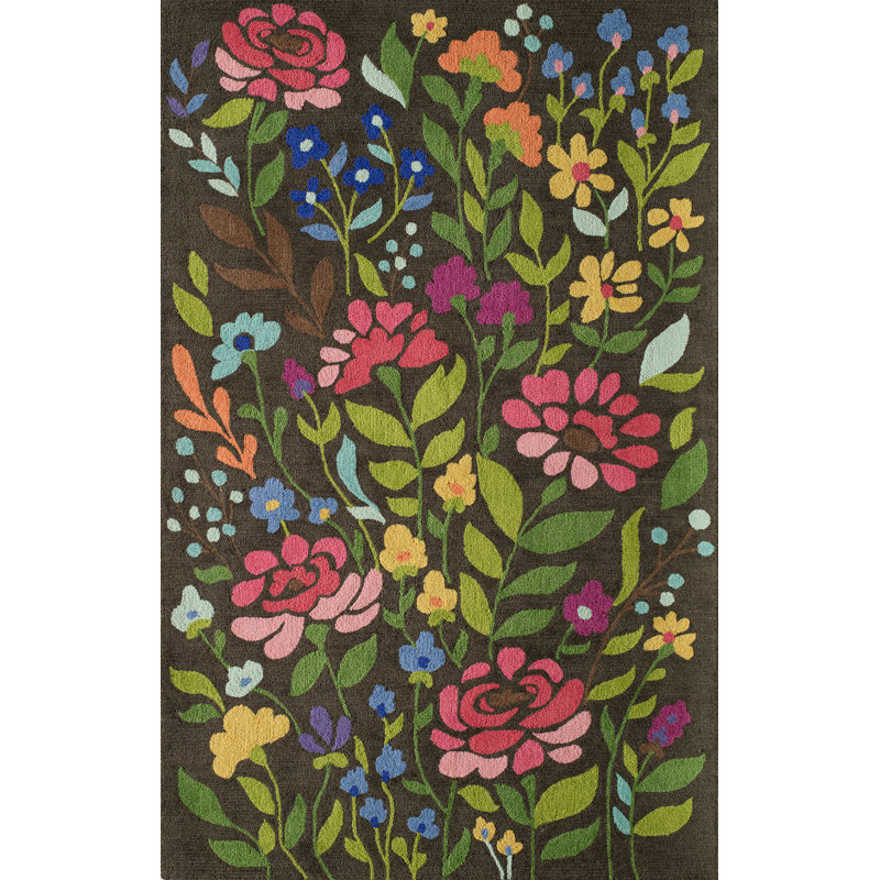 Brown Floral Hand-Tufted Wool 8' x 10' Area Rug