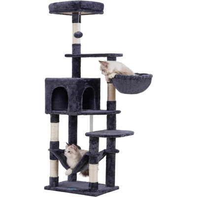 Cat Tree With Large Hammock, Multi-Level Cat Tower For Indoor Cats, Cat Condo With Sisal-Covered Scratching Posts And Top Perch, Smoky Grey MPJ050G