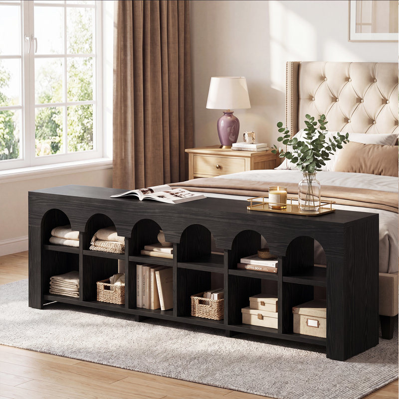 Banc de rangement Rustic Arch, 21" H x 63" W x 11.81" D, Black