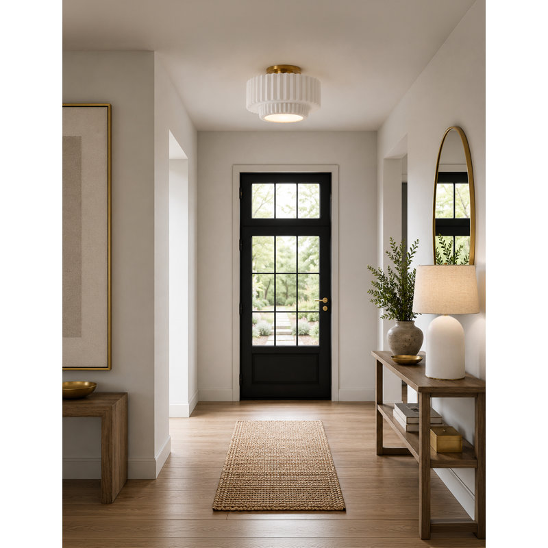 Ceramic LED Semi Flush Mount, 8" H x 16.5" W x 16.5" D, Carbon Matte Black/Brushed Nickel, Brushed Brass