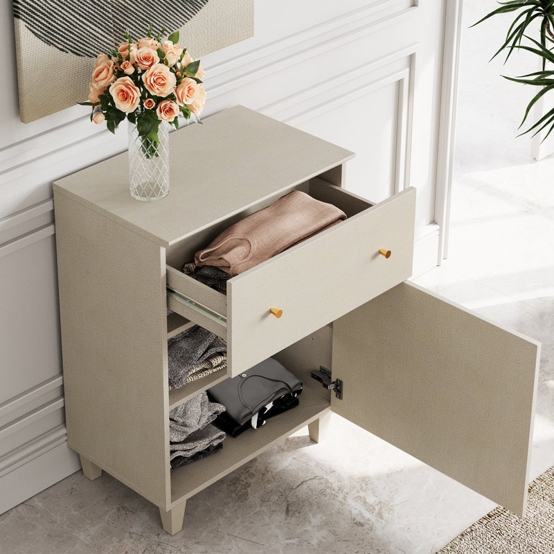 Large Nighstands Bedside Tables With Drawers And Doors, Beige, Set of 2