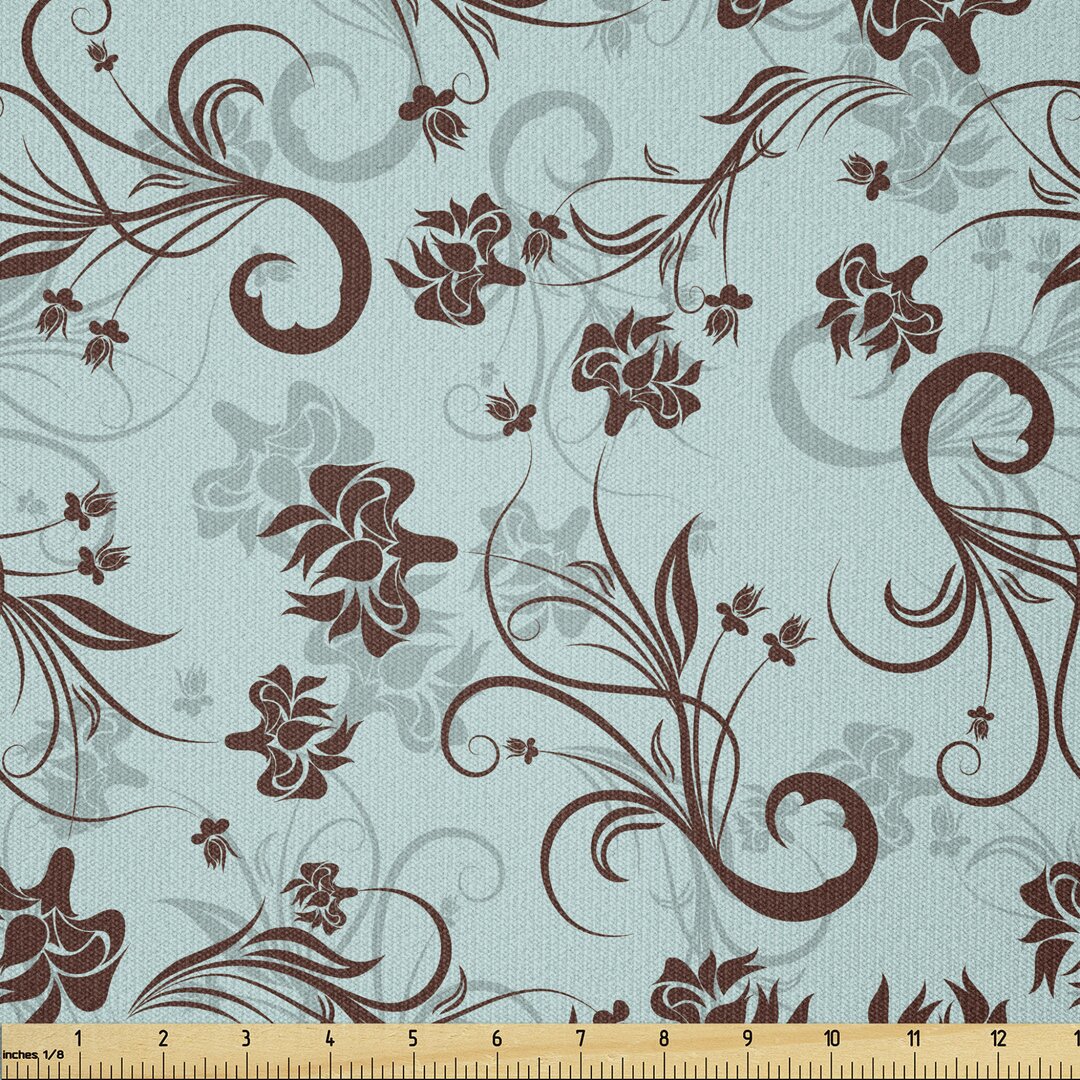 Stoff als Meterware, Blumen-Blatt-Classic Art, Blumen, Pale Seafoam und Brown