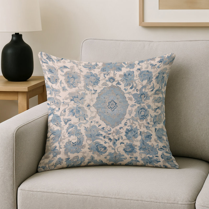 Coussin décoratif intérieur / extérieur gris Modern Modern, Carré 16 po, Motif floraux gris