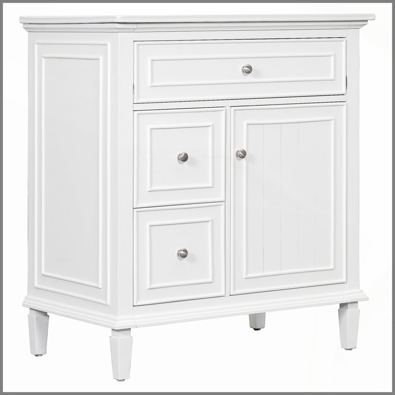 Meuble-lavabo 30 po avec lavabo, meuble-lavabo avec un tiroir rabattable et deux tiroirs, tablette réglable, bois massif et panneau de fibres à densité moyenne, blanc