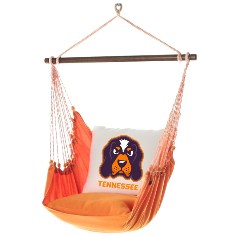 Fauteuil suspendu hamac à l'effigie de la mascotte Smokey des Tennessee Volunteers, orange et blanc.