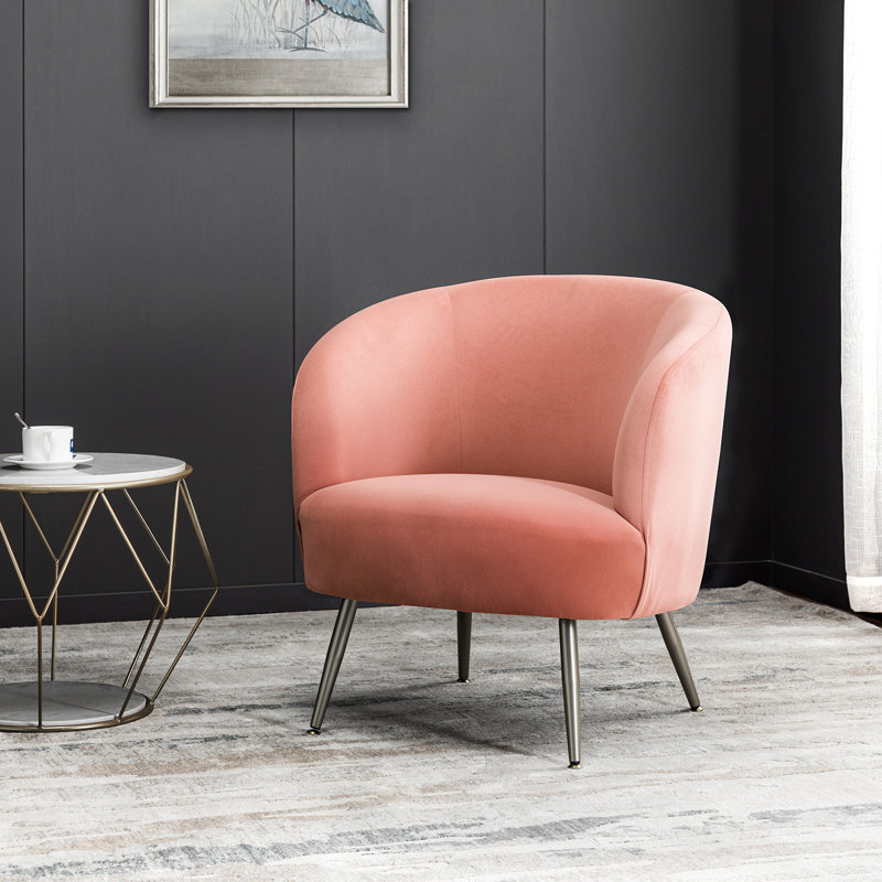 Fauteuil demi-tonneau Dian, Velours rose