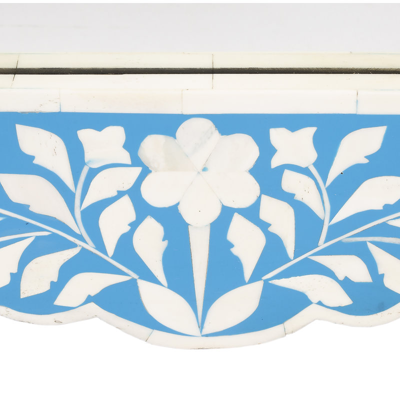 Blue and White Ornate Rectangular Wood Wall Mirror