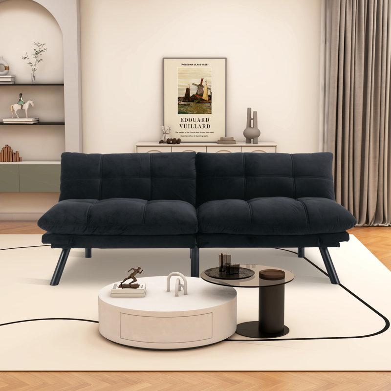 Cezmi 70.86'' Upholstered Convertible Sofa, Black 100% Polyester