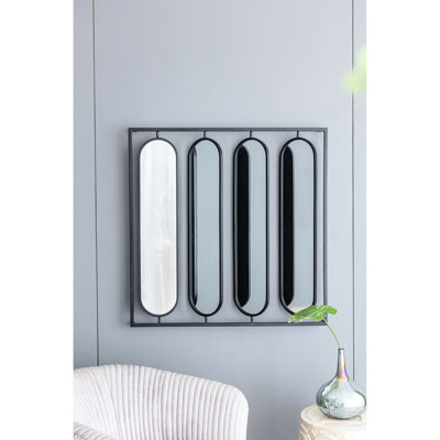 Black Square Frame 36" X Four Oval Wall Mirror For Bedroom Decor With Living Room Decorative Item