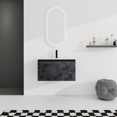 Meuble-lavabo moderne. 24 po. Céramique. Porte à fermeture en douceur. Contreplaqué noir 24 po. Évier. Contreplaqué. Chic