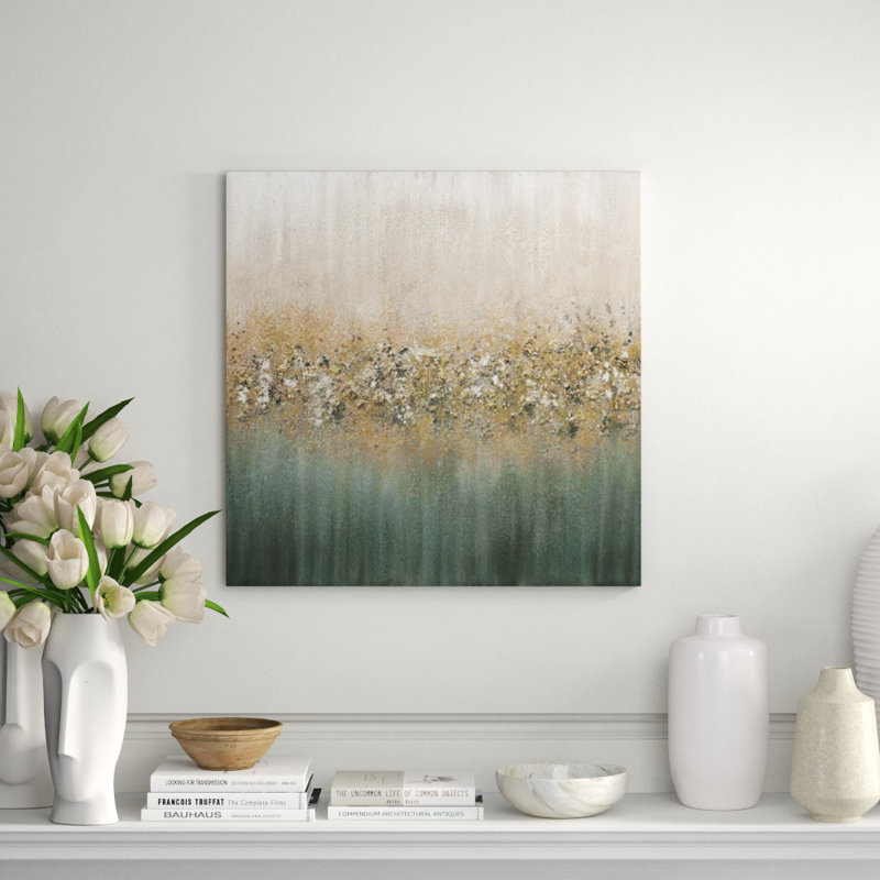 Golden Fog I Painting by Beverly Fuller, Hand Painting Glass Coat with Glitter