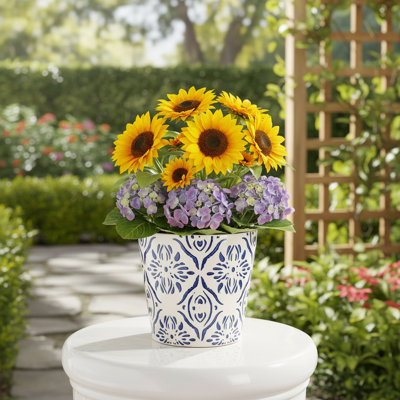 Round Blue Ceramic Plant Pot