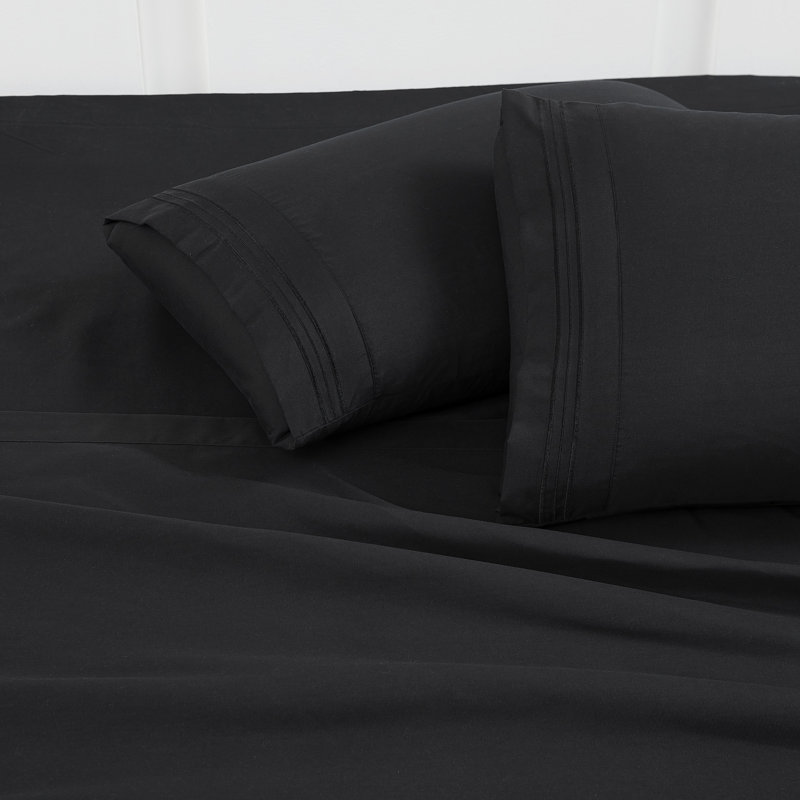 Luxury Embroidered Ultra Soft Microfiber Pillowcases (2-Pack) by Sweet Home Collection®, King Pillowcase, Black