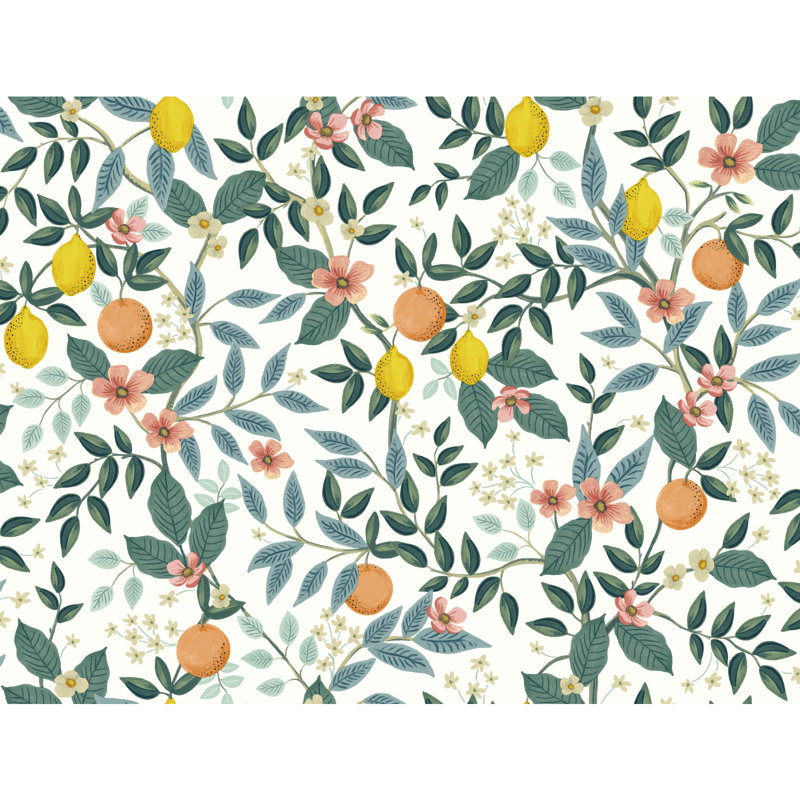 Citrus Grove Peel & Stick Wallpaper, Blue/Yellow/Orange
