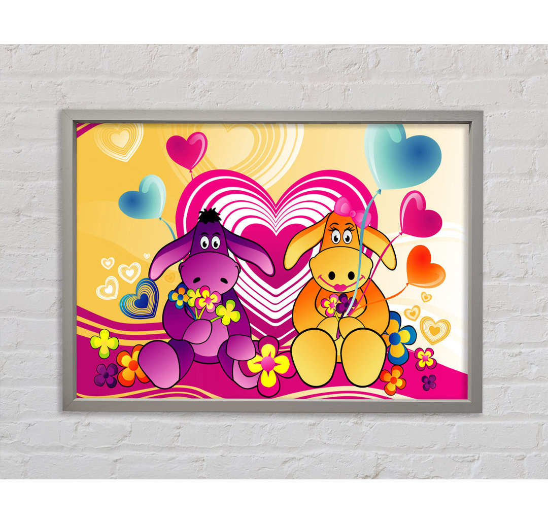 Donkeys And Hearts Celebration - Einzelner Bilderrahmen Kunstdrucke auf Leinwand