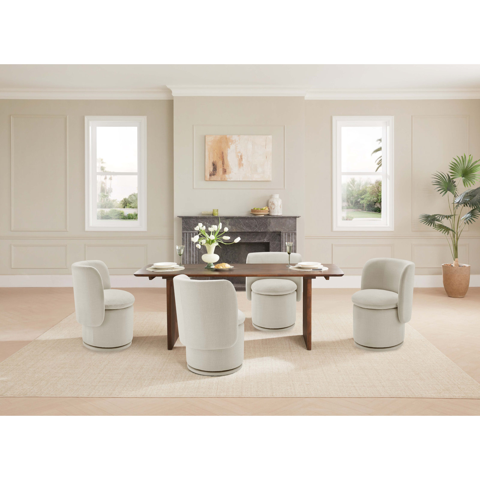 Adrielle Swivel Upholstered Barrel Chair, Linen Effie