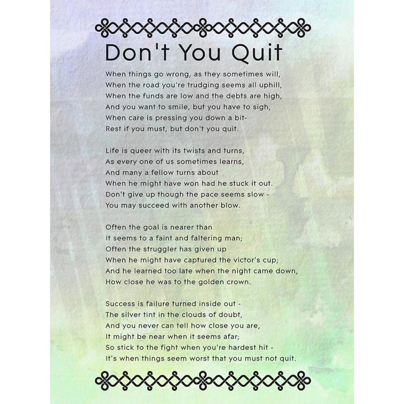Don't You Quit Poem Motivation Typography Quote - No Frame Print