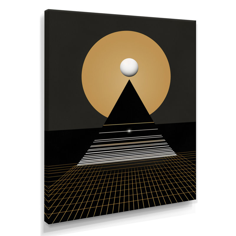 Minimal Gold Moon Mountain - décoration murale géométrique, Wrapped Canvas, 32" H x 16" W x 1" D