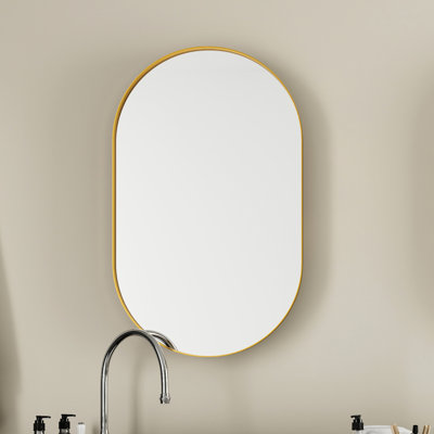 Armoire de salle de bain encastrable ovale 20,56X33,51X4,41 pouces, cadre en métal doré mat et tablettes réglables avec miroir Armoire encadrée pour rangement, pharmacie