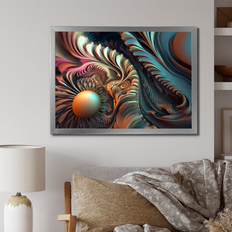 3D Fractal Universe en pastel rétro - impression, Cadre simple argenté, H 24 po x l 32 po x P 1 po