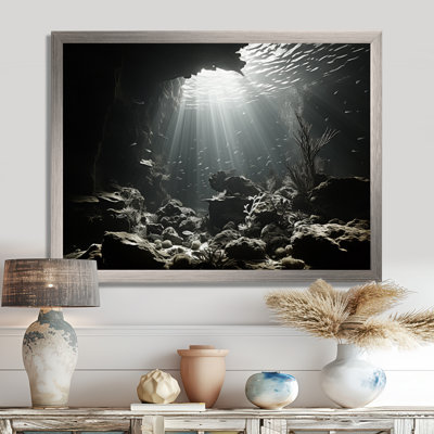 «Black and White Underwater Coral World - Coastal Coral Under Water», art mural encadré