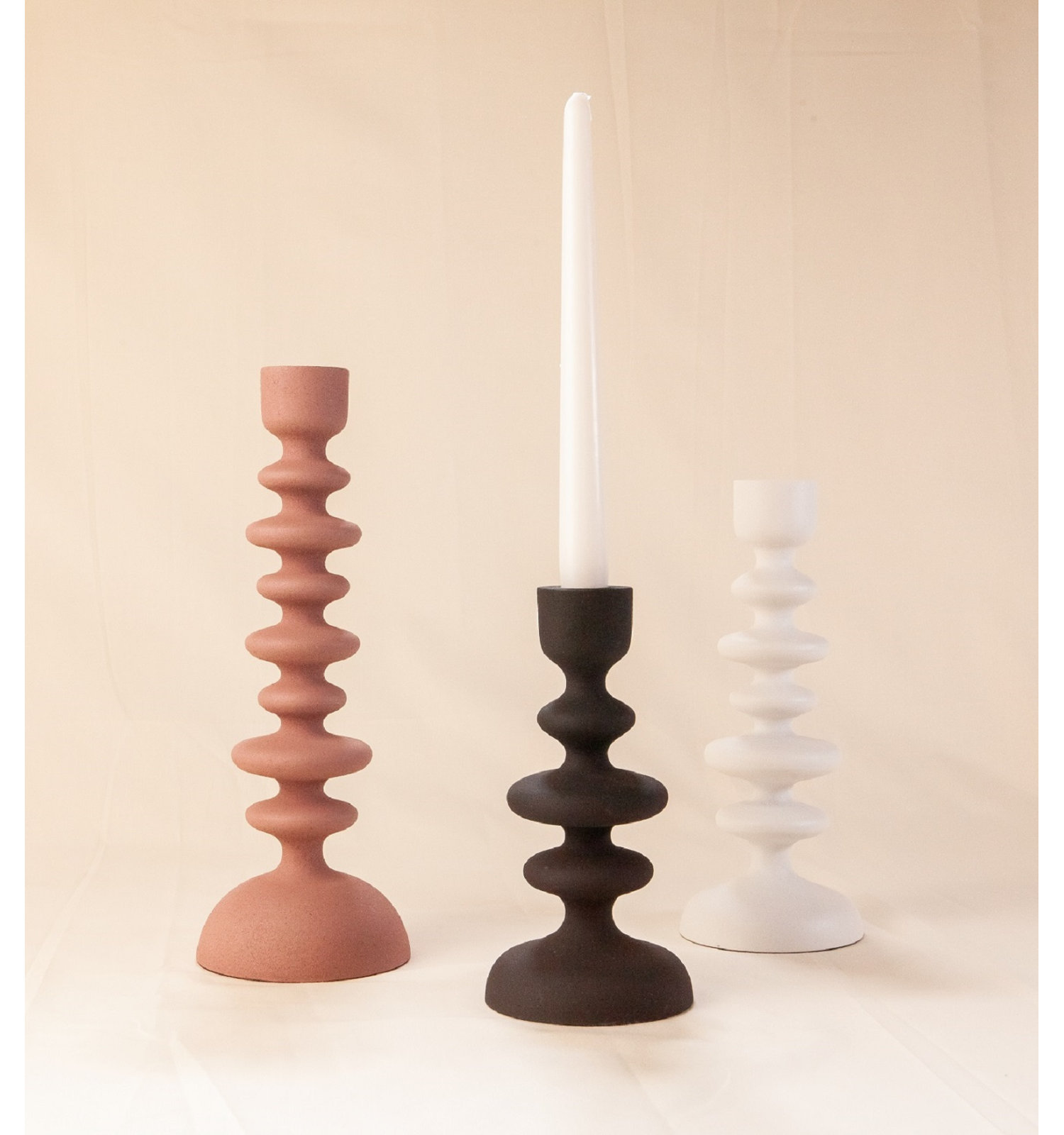 Giedre Aluminum Candlestick Holder, White, 8" H x 4" W x 4" D