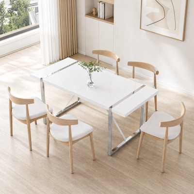 Modern Rectangular Manufactured Wood Dining Table with Metal Base