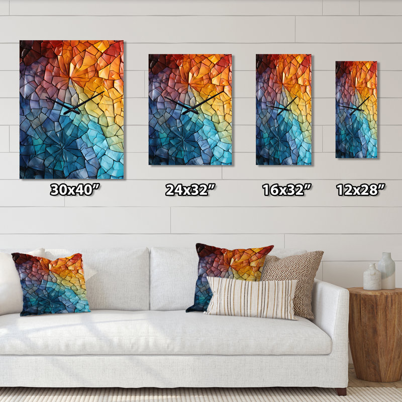 Horloge murale à mosaïques colorées II - Collages abstraits, H 40 po x l 30 po x P 1 po