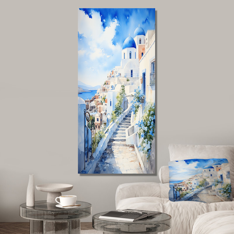 "Village côtier des îles grecques III", Toile tendue, H 60 po x l 28 po x P 1,5 po
