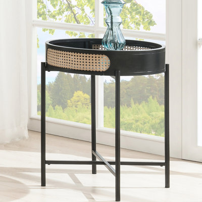 Table de bout ronde à finition noire avec plateau de table ouvert, pieds en métal, insert et compartiment de rangement, convenant à un café ou à une utilisation, 22 po x 22 po x 24 po, plateau de 17 lb, 1 espace, tables,