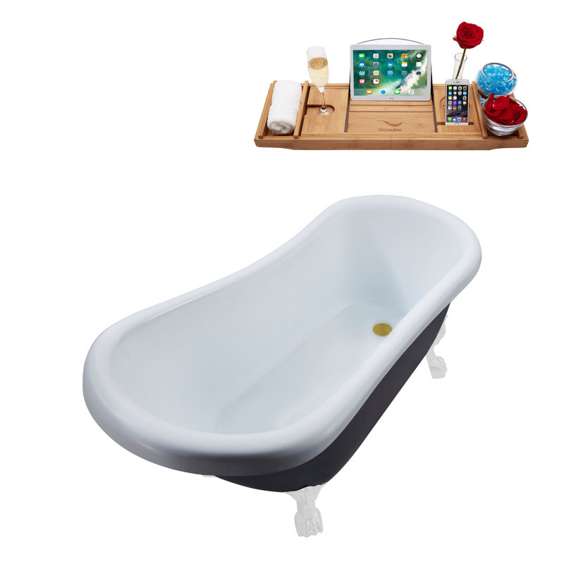 61'' x 27.6'' Soaking Acrylic Bathtub, Glossy White, Brushed Gold