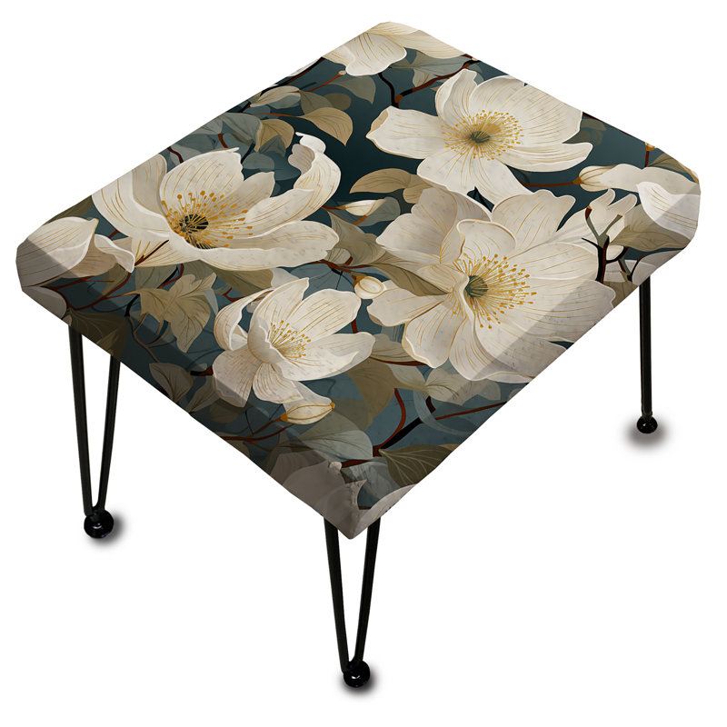 Fleurs blanches et vertes roses - Repose-pieds rectangulaire floral