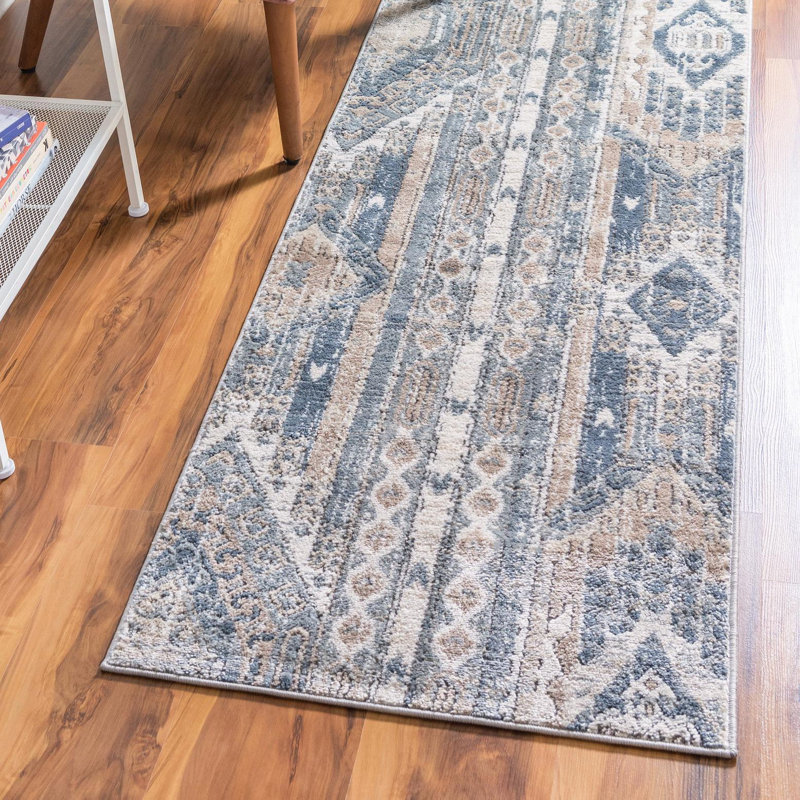 Tapis bleu marine / ivoire Josephus, Tapis de couloir 2 pi 7 po x 10 pi