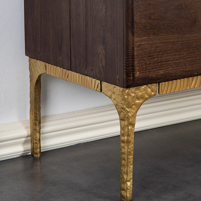 Meuble télé en bois massif avec pieds hauts en fonte, H 19,68 po x L 78,74 po x l 15,74 po
