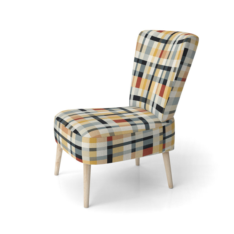 Chaise d'appoint rembourrée noir et crème à motif écossais sophistiqué