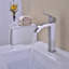 Robinet de lavabo de salle de bain à cascade, robinet de lavabo à poignée simple en nickel brossé avec bonde escamotable (avec trop-plein)-127302775