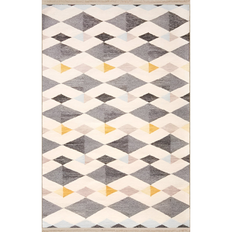 Tapis décoratif moderne à motif géométrique gris-beige, Rectangle 3 pi 11,24 po x 5 pi 10,87 po