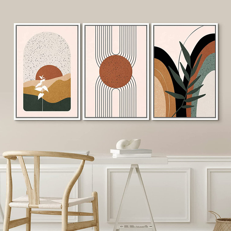 IDEA4WALL Framed Canvas Print Wall Art Set Mid-Century Geometric Tropical Landscape  Abstract Shapes Illustrations Minimalism Bohemian Decorative For Living Room,  Bedroom, Office 24