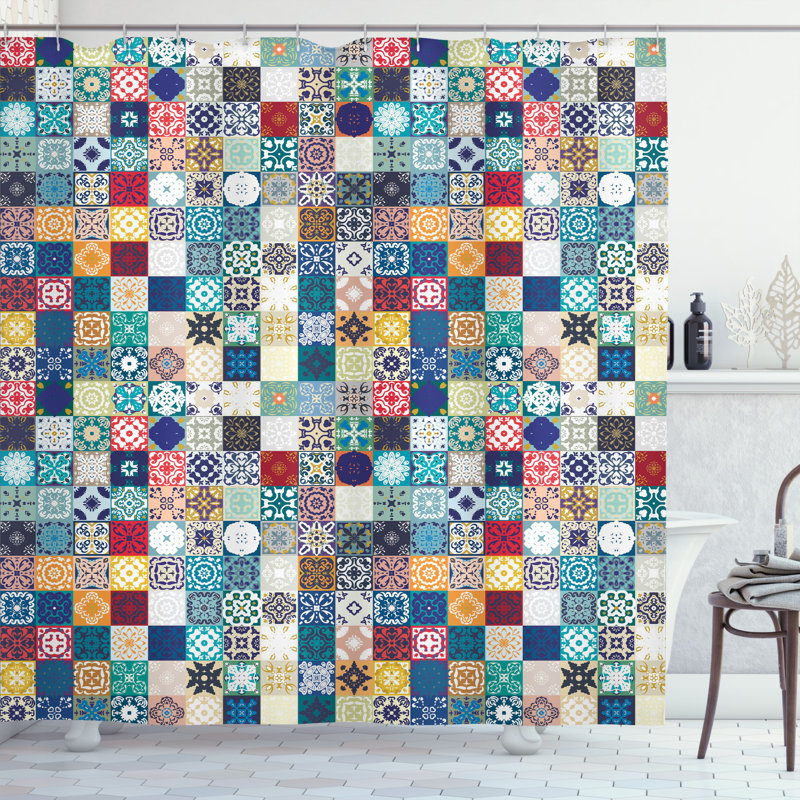 Patchwork Shower Curtain with Hooks Included