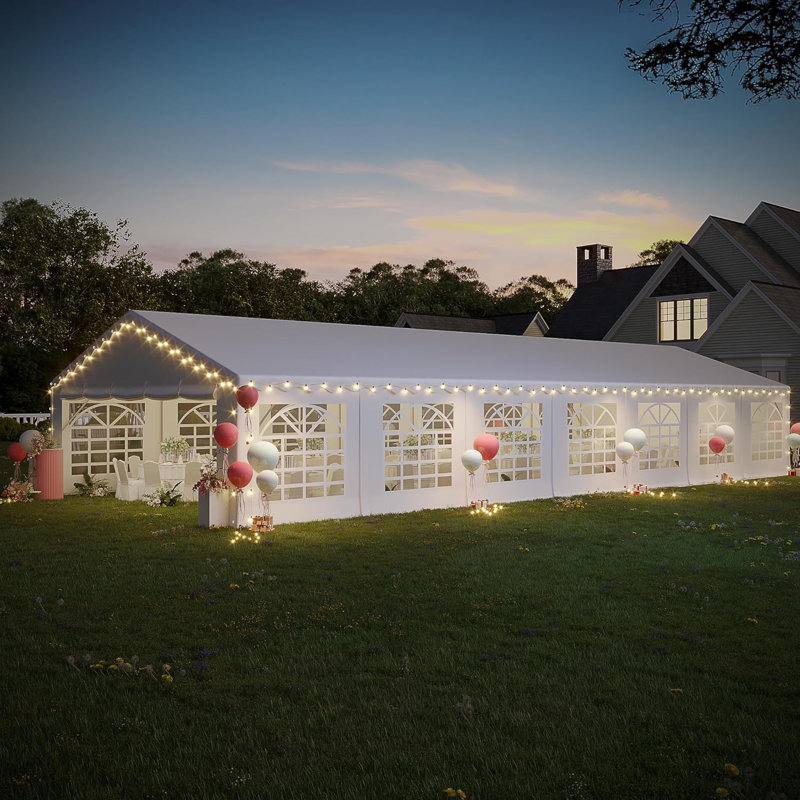 Tente de réception résistante 20X50Ft, auvent commercial blanc avec parois latérales amovibles et sacs de rangement, abri de mariage et d'événement extérieur