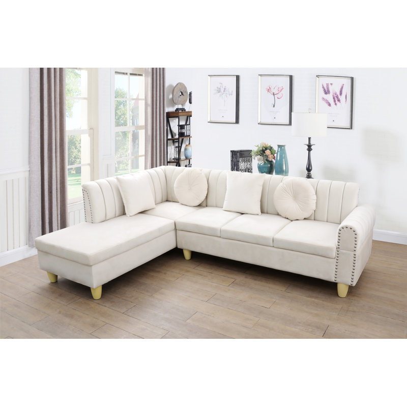 Maelana 97" Wide Velvet Left Hand Facing Sofa & Chaise, Right Hand Facing