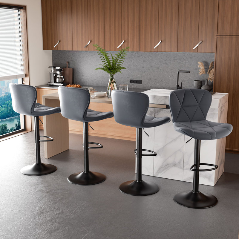 Tabouret de bar pivotant à hauteur réglable pour animaux de compagnie avec dossier, tissu technique résistant aux égratignures, repose-pieds et base en métal noir - Chaise de bar durable pour îlot de cuisine, bar de salle à manger, propriétaires d