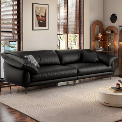 Black Genuine Leather Modular Sofa cushion couch