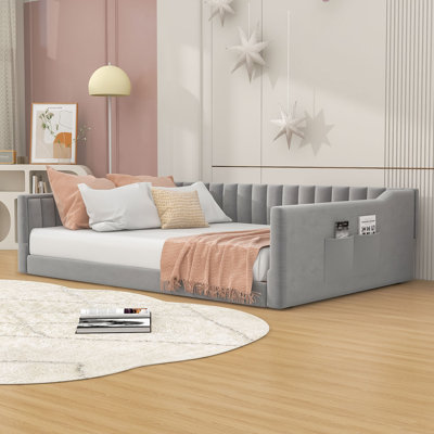 Ensley Upholstered Daybed with Vertical Stripe Design and No Box Spring Required by Mercer41