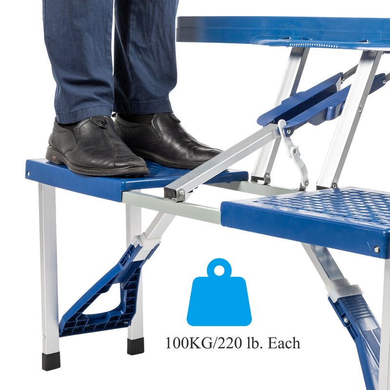 Rectangular Portable Folding Table with 4 Chairs, 26.18" H x 53.35" W x 33.66" D, Blue/White