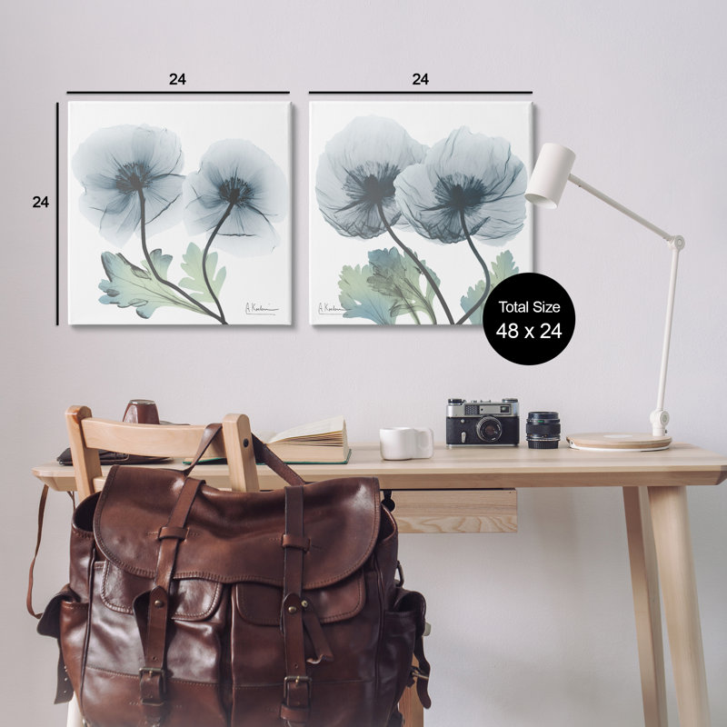 Ensemble de 2 toiles lumineuses avec fleurs saphir, design par Albert Koetsier, H 24 po x l 24 po