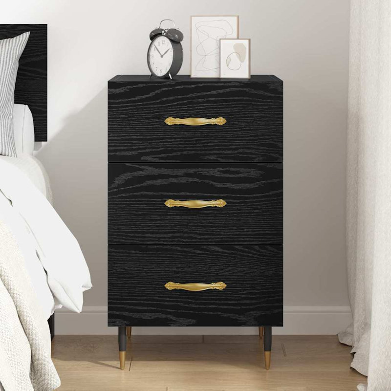 40cm W Manufactured Wood Bedside Table, Black Oak