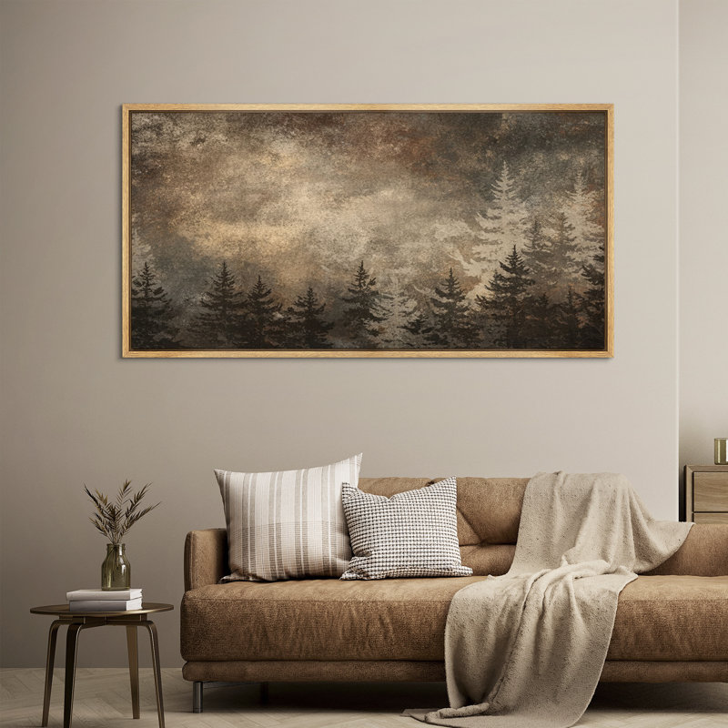 «Rustic Forest Silhouette with Textured Sky», reproduction d'art sur toile encadrée, Naturel, H 30 po x l 60 po x P 1,5 po