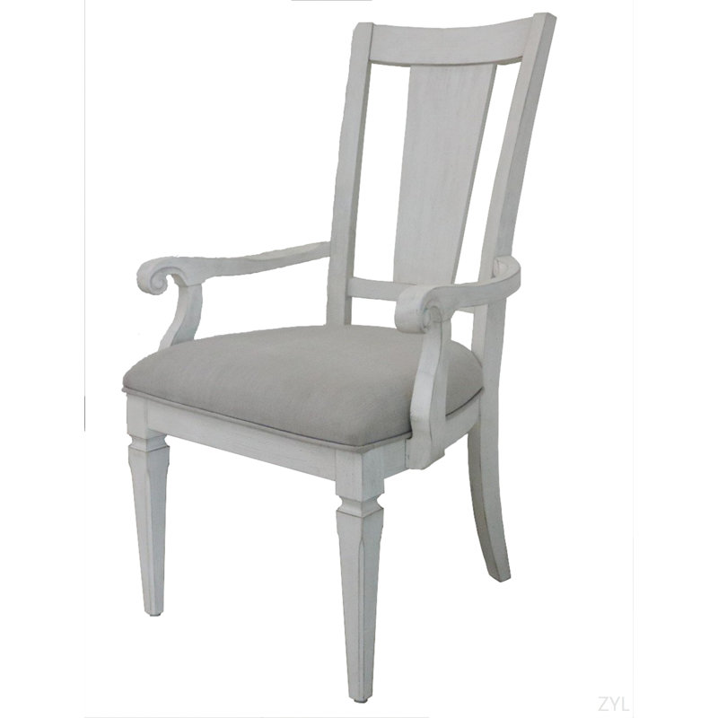 Chaise avec accoudoirs en lin gris clair et finition blanche patinée (ensemble de 2)