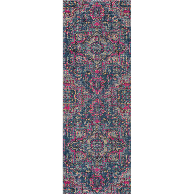 Tapis rouge/bleu marine/beige 100% polypropylène Thadine, Tapis de couloir 2 pi 7 po x 7 pi 6 po
